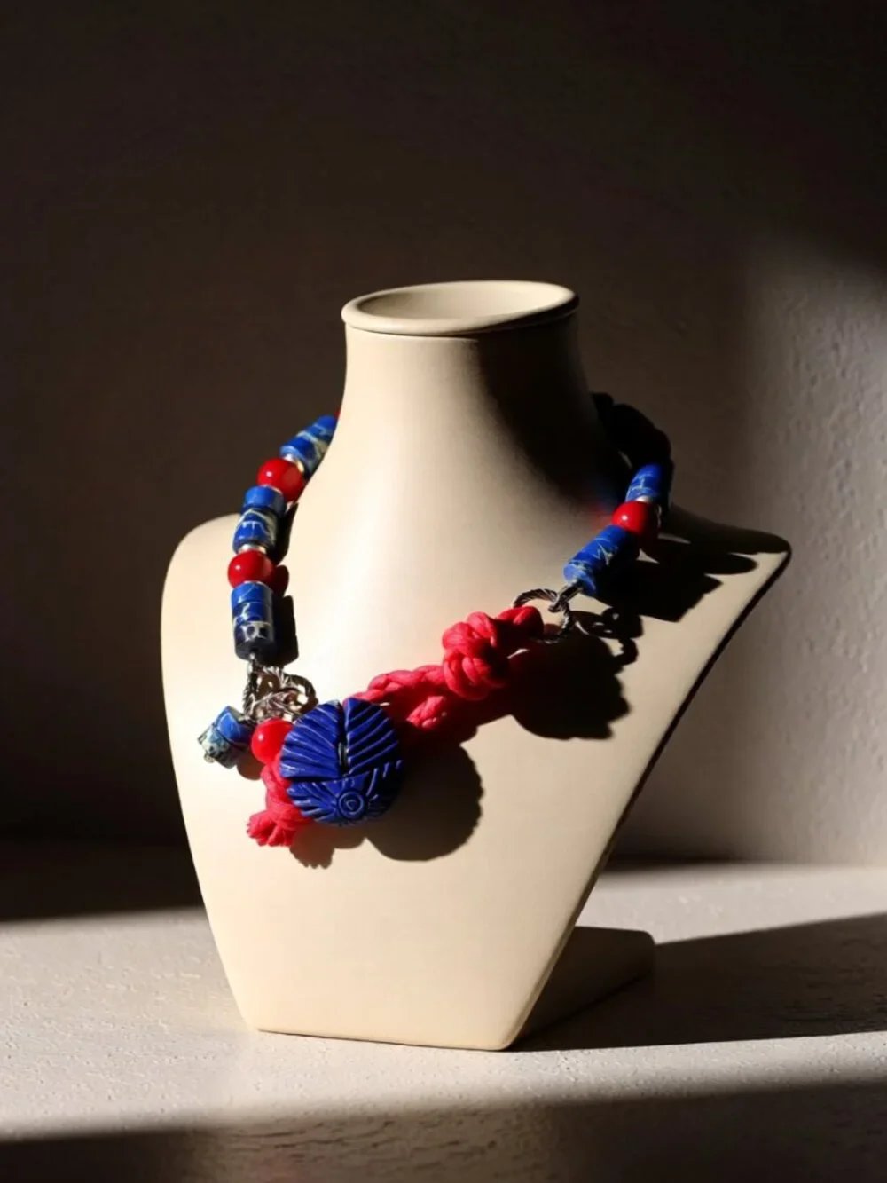 Handmade! Button & Loop Bracelet ~ Genuine Red Coral & Blue Sea Sediment Jasper